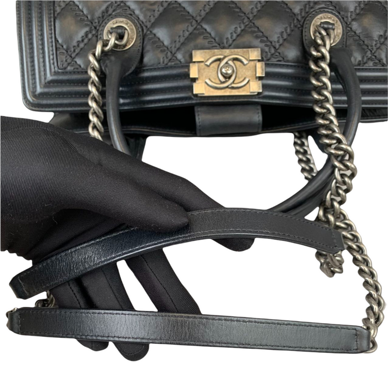 Double Stitched Boy Calf Tote Black RHW
