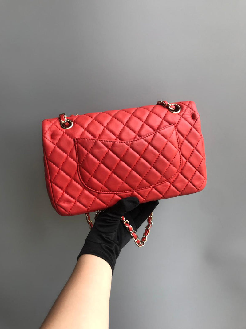 Chanel Red Quilted Patent Leather Classic Jumbo Double Flap Bag