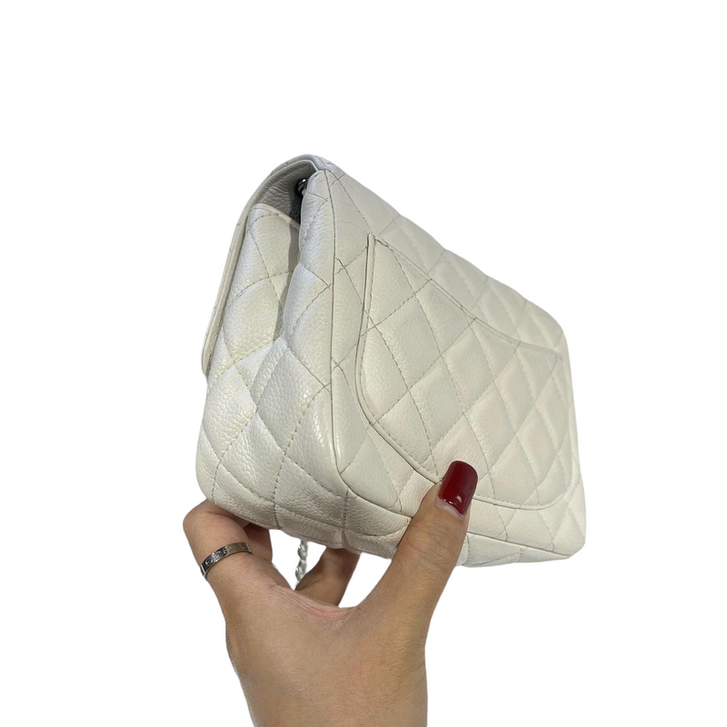 Square Mini Flap Caviar White SHW