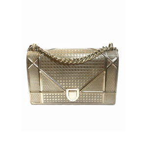 Diorama Metallic Calfskin Gold Flap Bag Medium