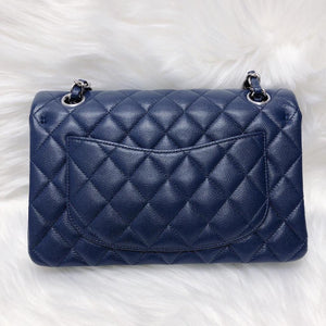 Small Double Flap Bag in Navy Blue Caviar with SHW