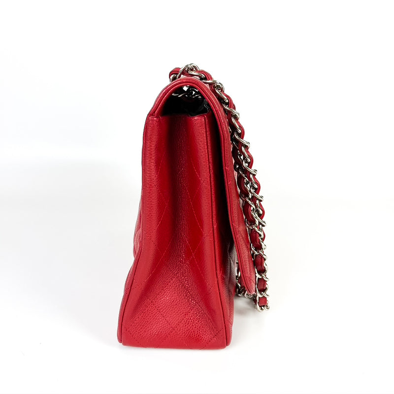 Classic Single Flap Maxi in Red Caviar Leather with SHW