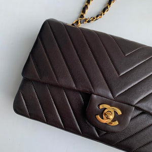 Vintage Classic Flap Chevron Medium GHW Brown