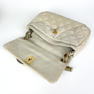 Calfskin Quilted Medium Wild Stitch Flap Beige