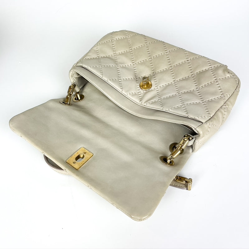 Calfskin Quilted Medium Wild Stitch Flap Beige