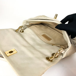 Calfskin Quilted Medium Wild Stitch Flap Beige