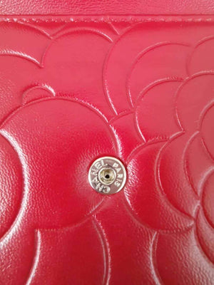 Camellia Embossed WOC Clutch Chain Bag in Red Lambskin with SHW