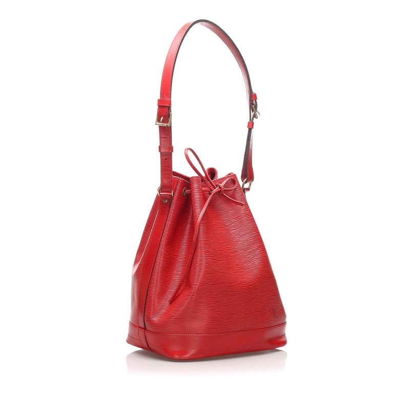 Red Epi Leather Noe Bucket Bag with Adjustable Shoulder Strap