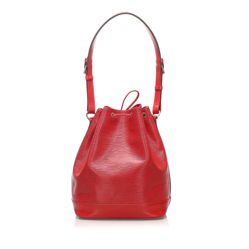 Red Epi Leather Noe Bucket Bag with Adjustable Shoulder Strap