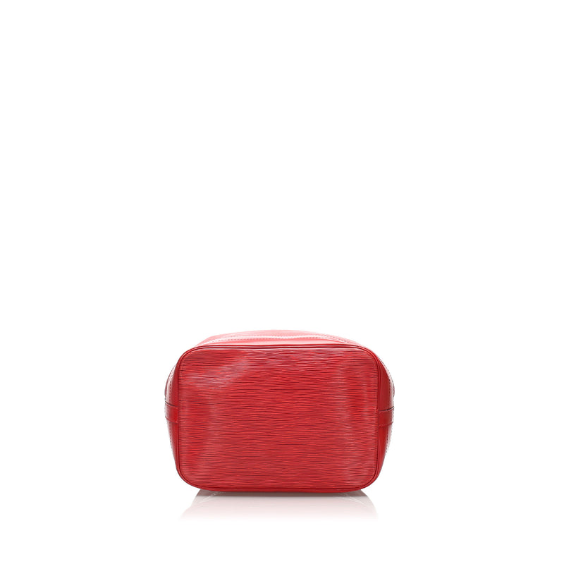 Red Epi Leather Noe Bucket Bag with Adjustable Shoulder Strap