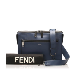 Leather Messenger Bag Navy Blue SHW