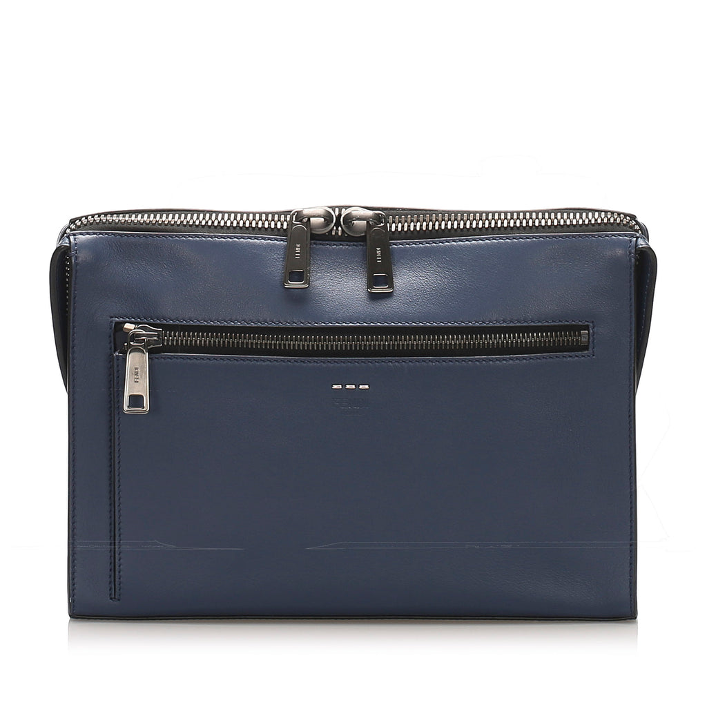 Leather Messenger Bag Navy Blue SHW