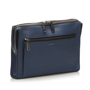 Leather Messenger Bag Navy Blue SHW