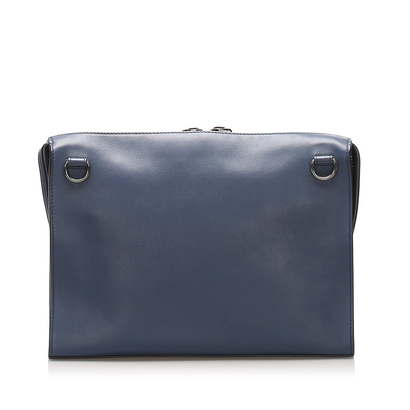 Leather Messenger Bag Navy Blue SHW
