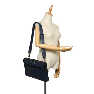 Leather Messenger Bag Navy Blue SHW