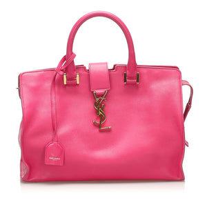 Pink YSL Monogram Cabas Leather Satchel