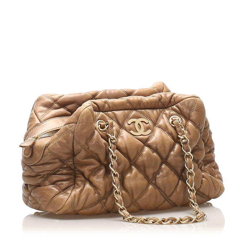 Classic Bubble Lambskin Shoulder Bag Brown