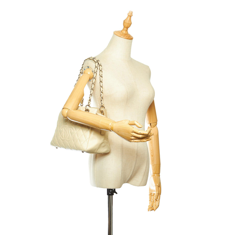 CC Caviar Leather Shopping Tote Bag White - Bag Religion