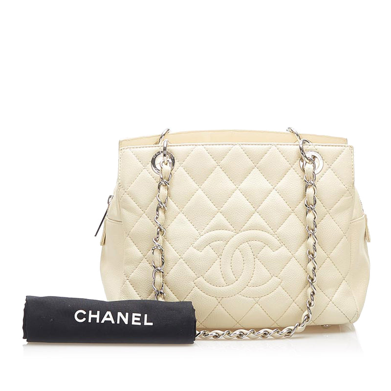 CC Caviar Leather Shopping Tote Bag White - Bag Religion