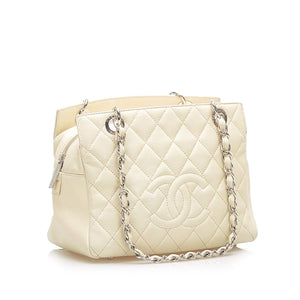 CC Caviar Leather Shopping Tote Bag White - Bag Religion