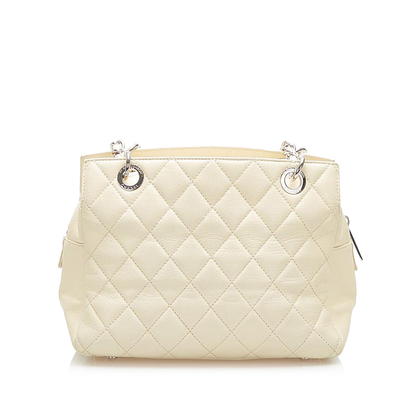CC Caviar Leather Shopping Tote Bag White - Bag Religion