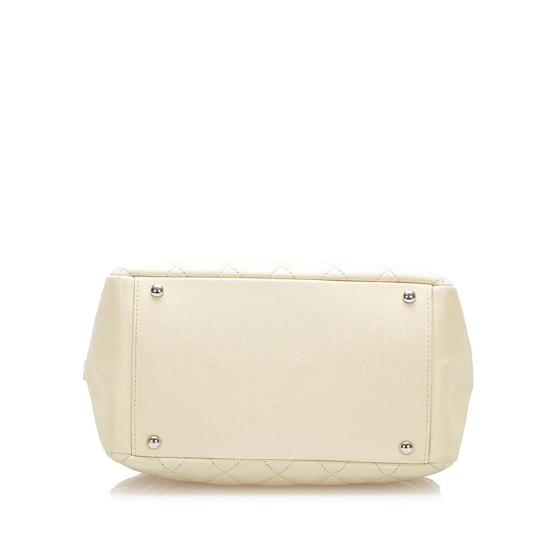 CC Caviar Leather Shopping Tote Bag White - Bag Religion