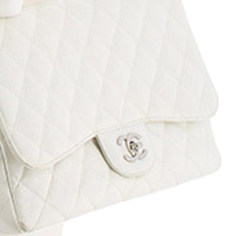 Jumbo Classic Caviar Leather Flap Bag White - Bag Religion