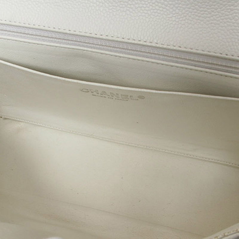Jumbo Classic Caviar Leather Flap Bag White - Bag Religion