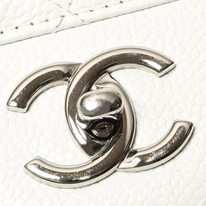 Jumbo Classic Caviar Leather Flap Bag White - Bag Religion