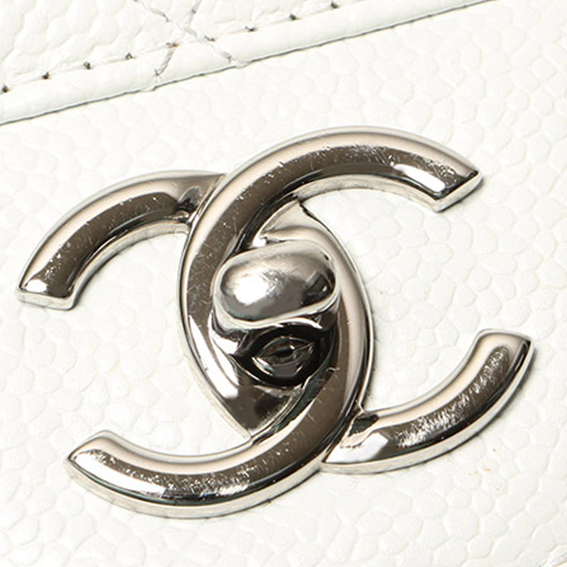 Jumbo Classic Caviar Leather Flap Bag White - Bag Religion