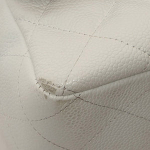 Jumbo Classic Caviar Leather Flap Bag White - Bag Religion