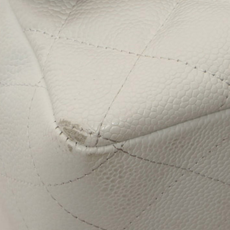 Jumbo Classic Caviar Leather Flap Bag White - Bag Religion