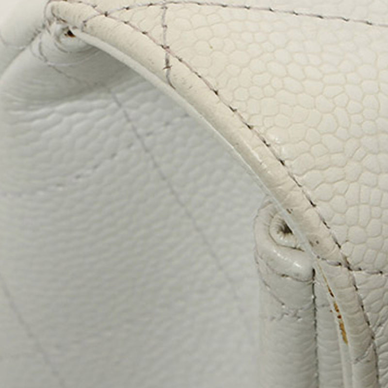 Jumbo Classic Caviar Leather Flap Bag White - Bag Religion
