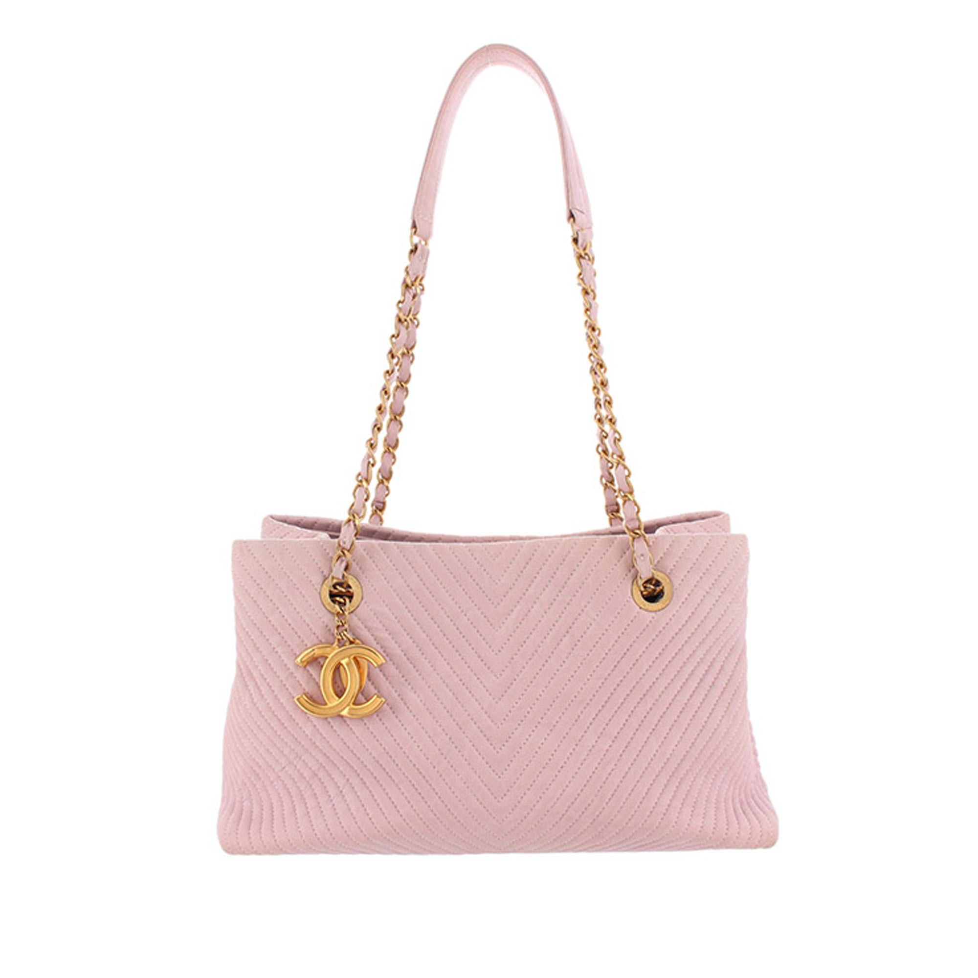 Chanel Chevron Leather Tote Bag Pink