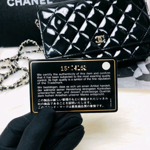 Wallet on Chain WOC with SHW in Black Quilted Patent Leather