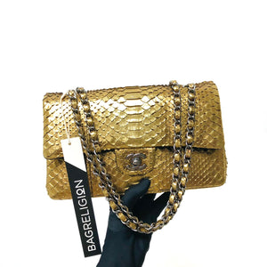 Classic Double Flap Gold M/L Python Bag with RHW