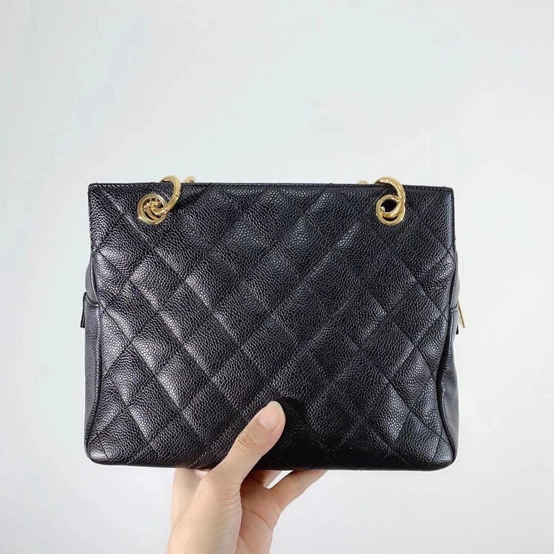 Petite Timeless tote in Black Caviar with GHW