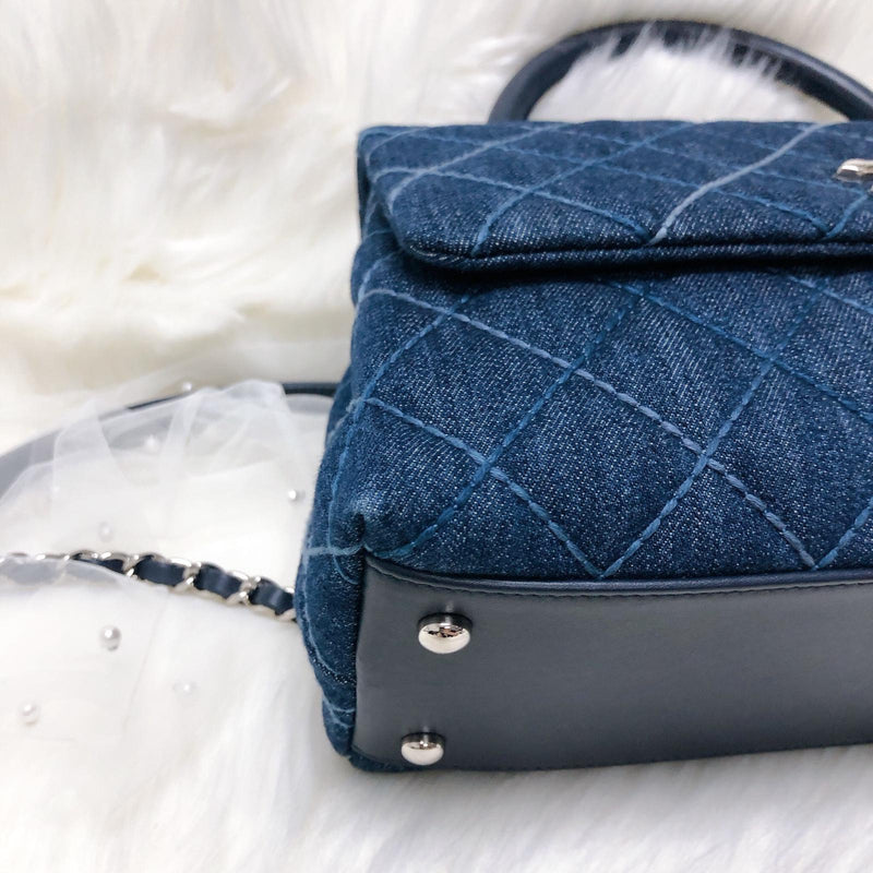 Blue Denim Quilted Medium Coco Handle Flap