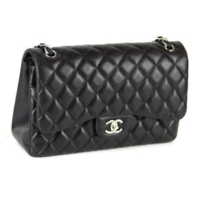Jumbo Double Flap in Black Lambskin with SHW