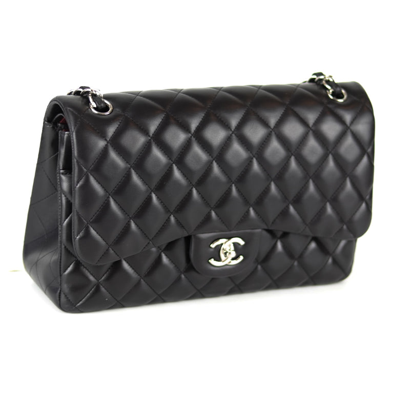 Jumbo Double Flap in Black Lambskin with SHW