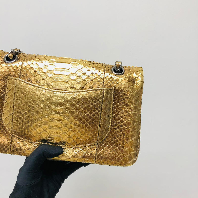 Classic Double Flap Gold M/L Python Bag with RHW