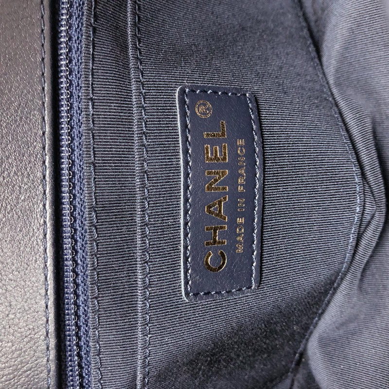 Calfskin Chevron Quilted Mini Statement Flap Navy Blue