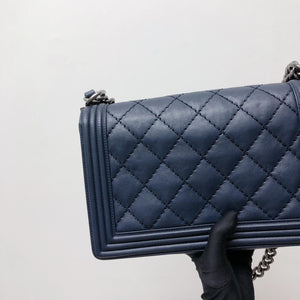 New Medium Blue Le Stitch Boy Quilted Calfskin Leather with RHW