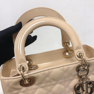 Lady Dior Patent Cannage Medium Bag in Beige
