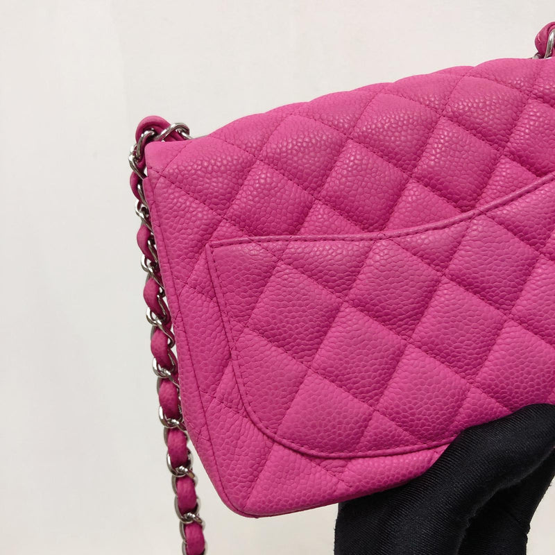 Square Mini Flap Bag Quilted Caviar Leather with SHW Hot Pink
