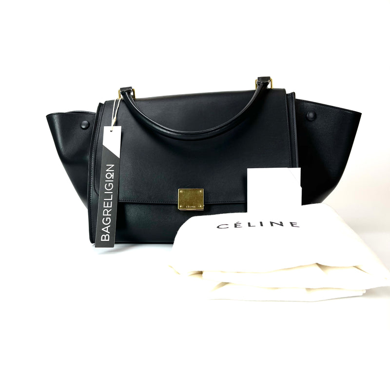 Leather Trapeze Satchel Black