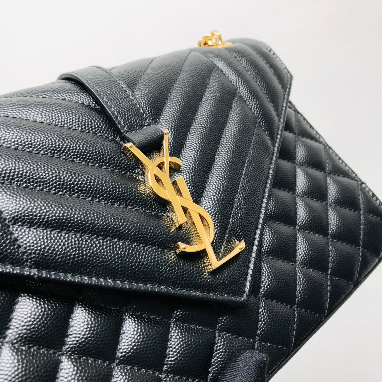 SAINT LAURENT Medium Envelope in Mix Matelasse Grain de Poudre Embossed Leather Bag Religion
