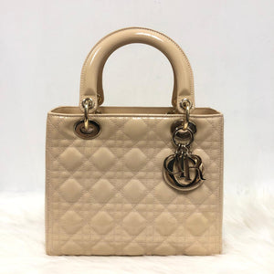 Lady Dior Patent Cannage Medium Bag in Beige
