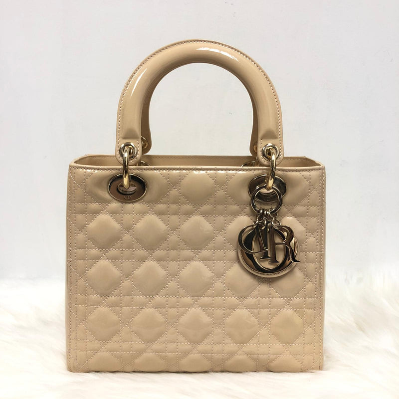 Lady Dior Patent Cannage Medium Bag in Beige