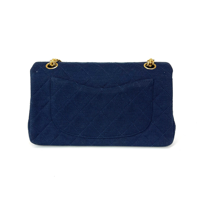 Timeless Vintage Chanel Small Jersey Classic lined Flap bag Blue Cloth  ref.572308 - Joli Closet